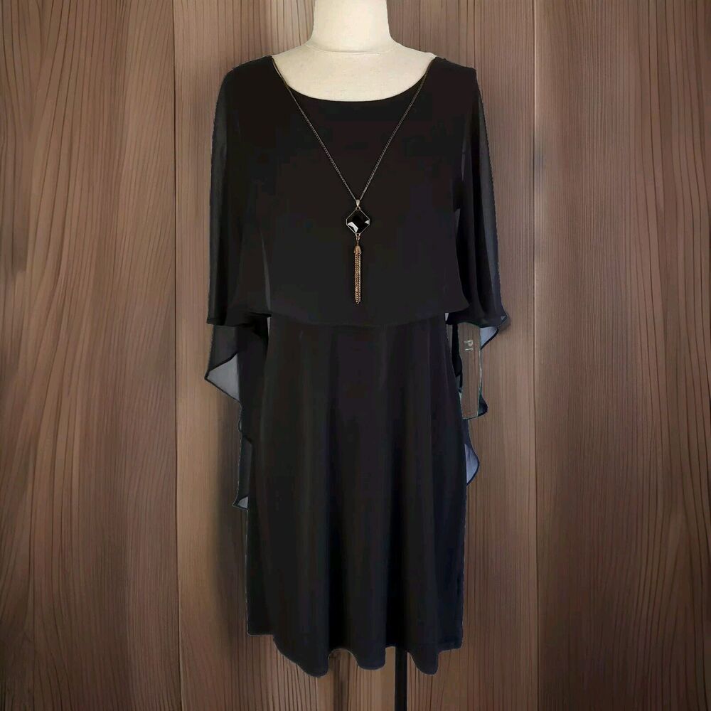 Glamour Dress Womens 10 Petite Flare Cape Midi Necklace Black Style Gon180P